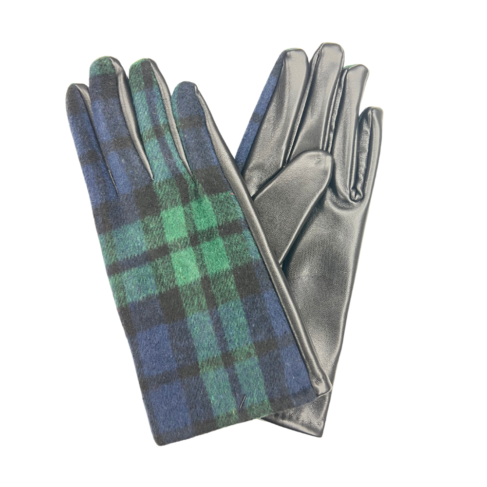 Mens Faux Leather Tartan Gloves