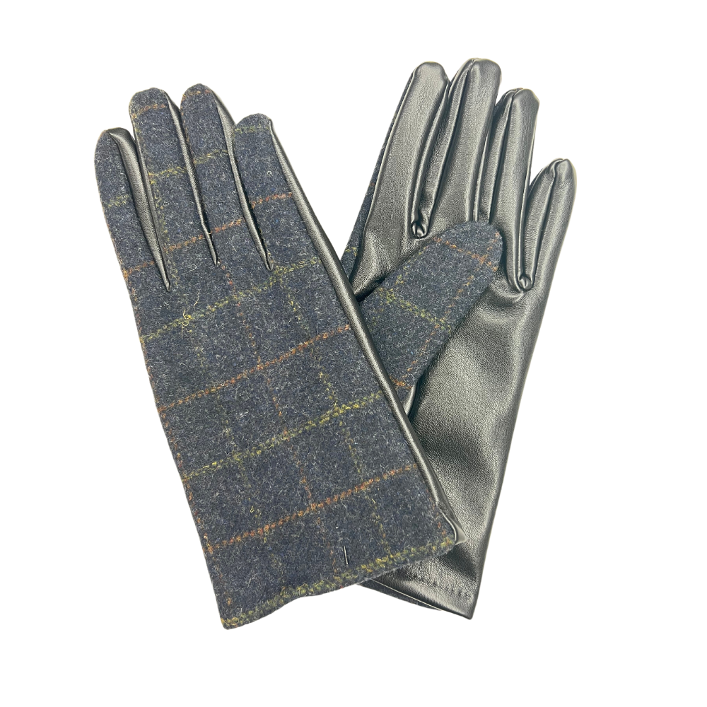 Mens Faux Leather Tartan Gloves