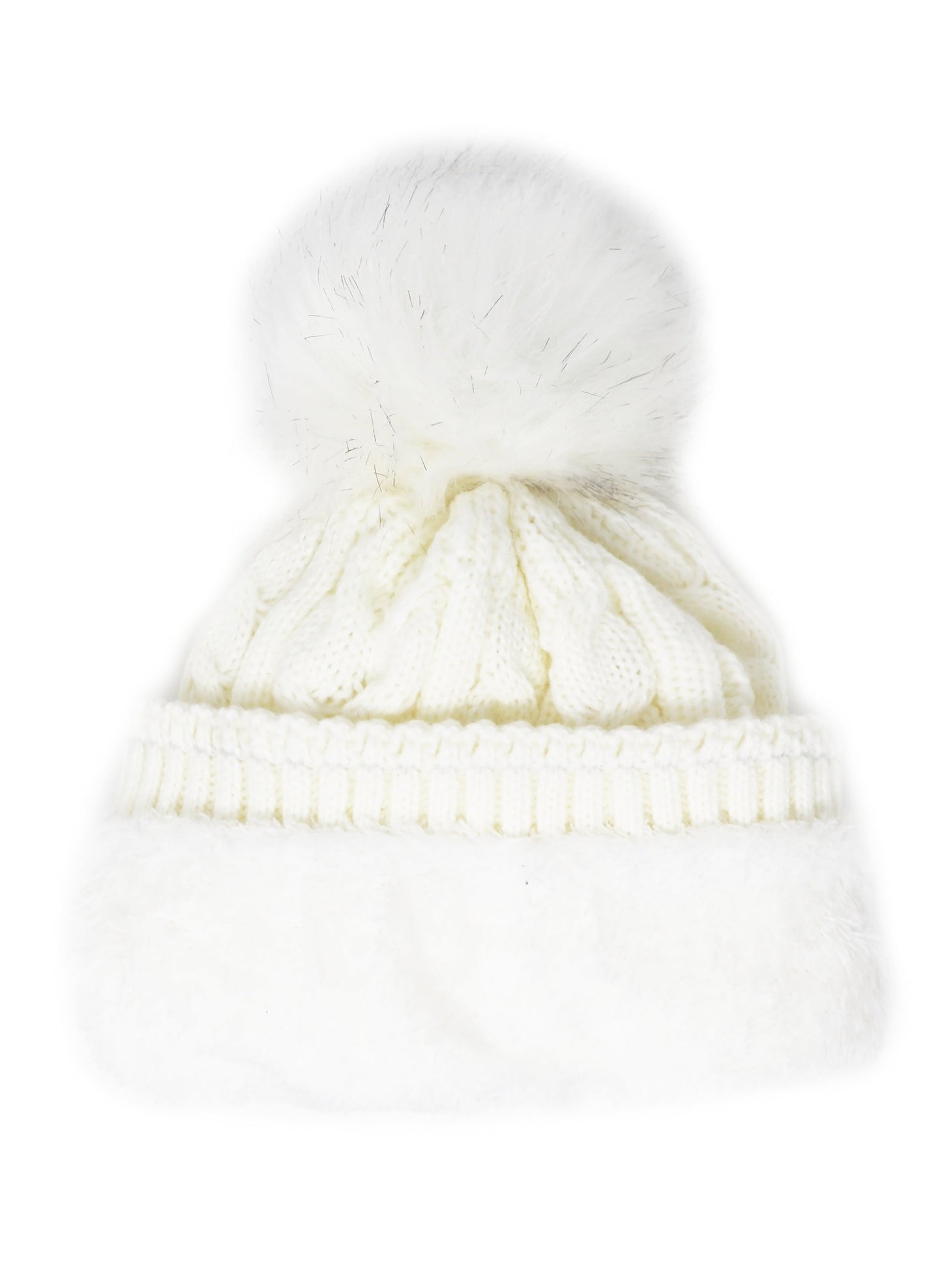 Chapeau Pom Pom tricoté par câble pour adulte avec doublure en fausse fourrure