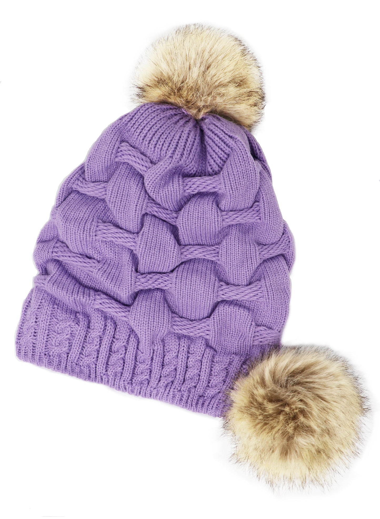 Scrunched Winter Pom Pom Knitted hat, One Size