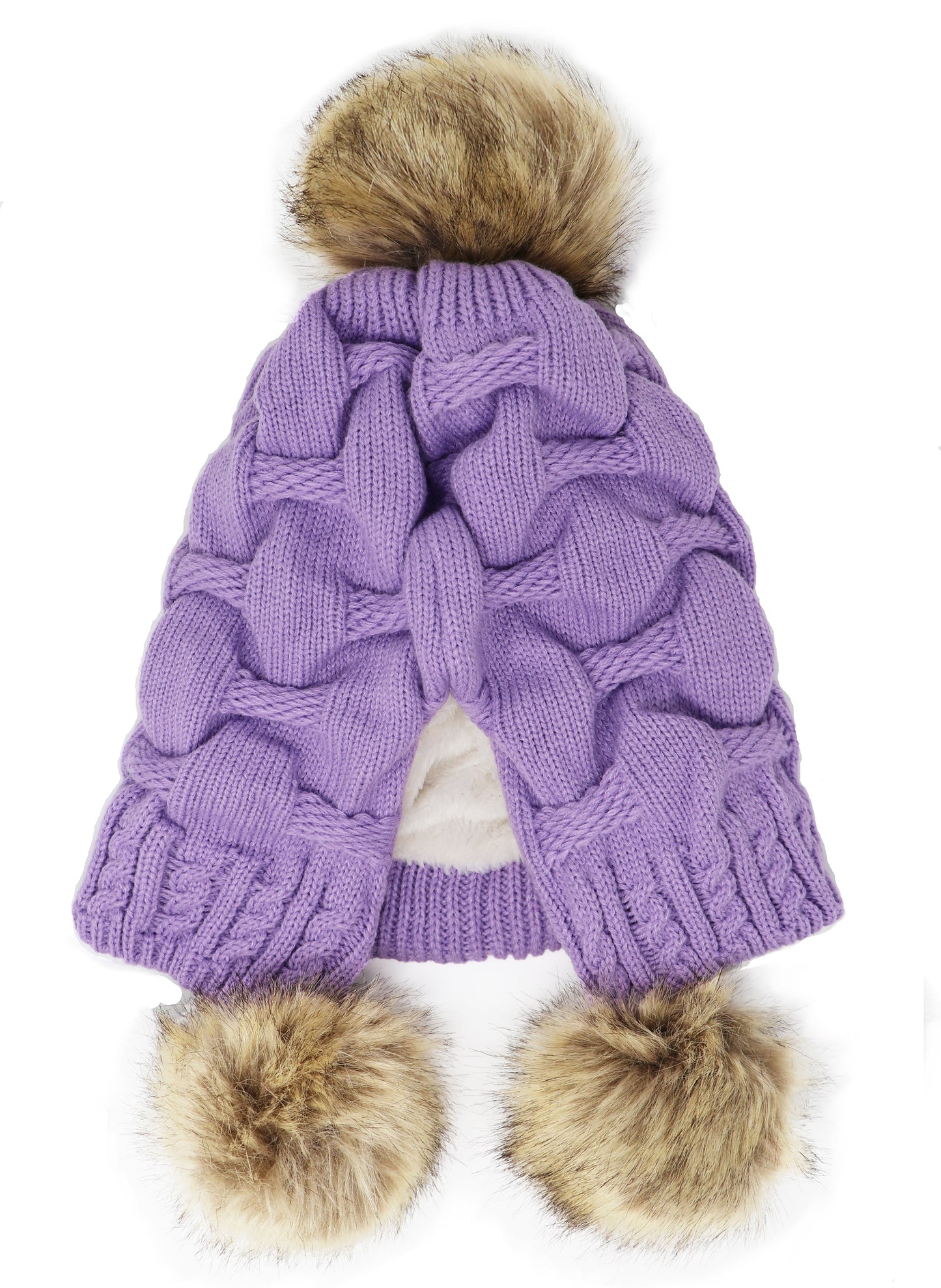 Scrunched Winter Pom Pom Knitted hat, One Size
