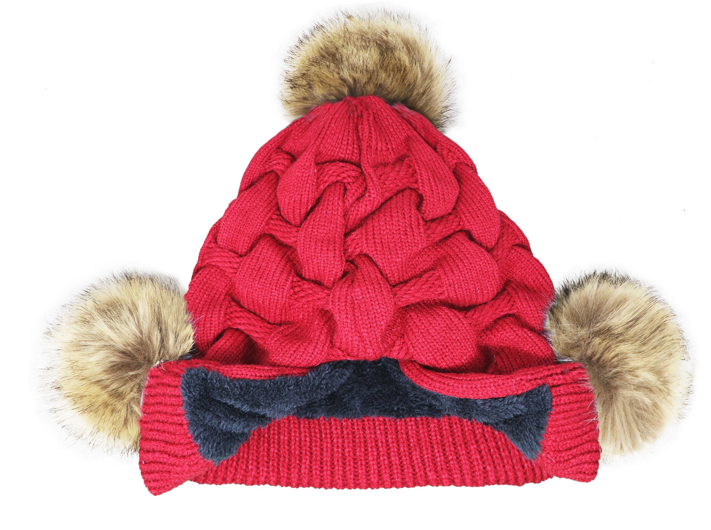 Scrunched Winter Pom Pom Knitted hat, One Size