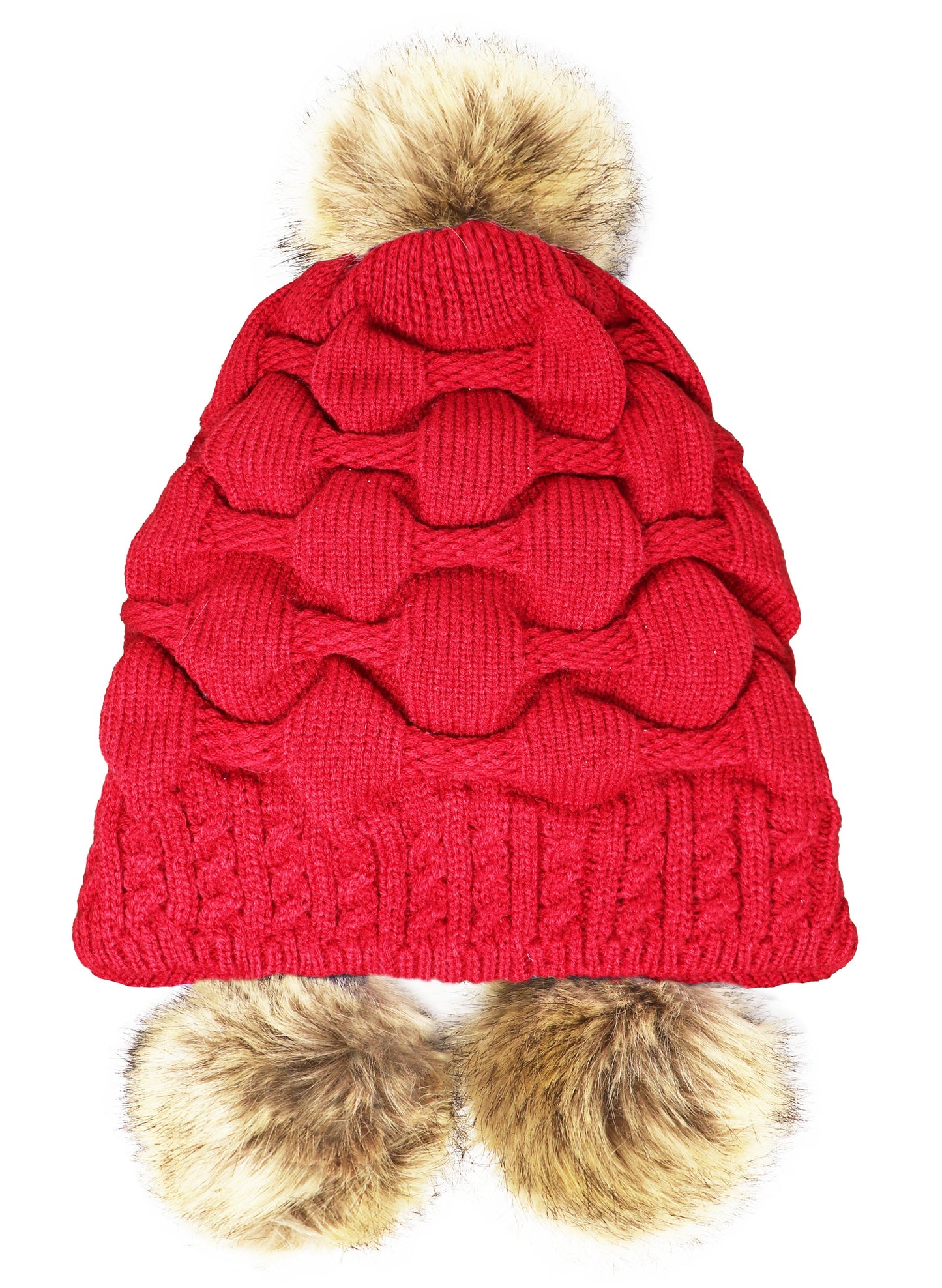 Scrunched Winter Pom Pom Knitted hat, One Size