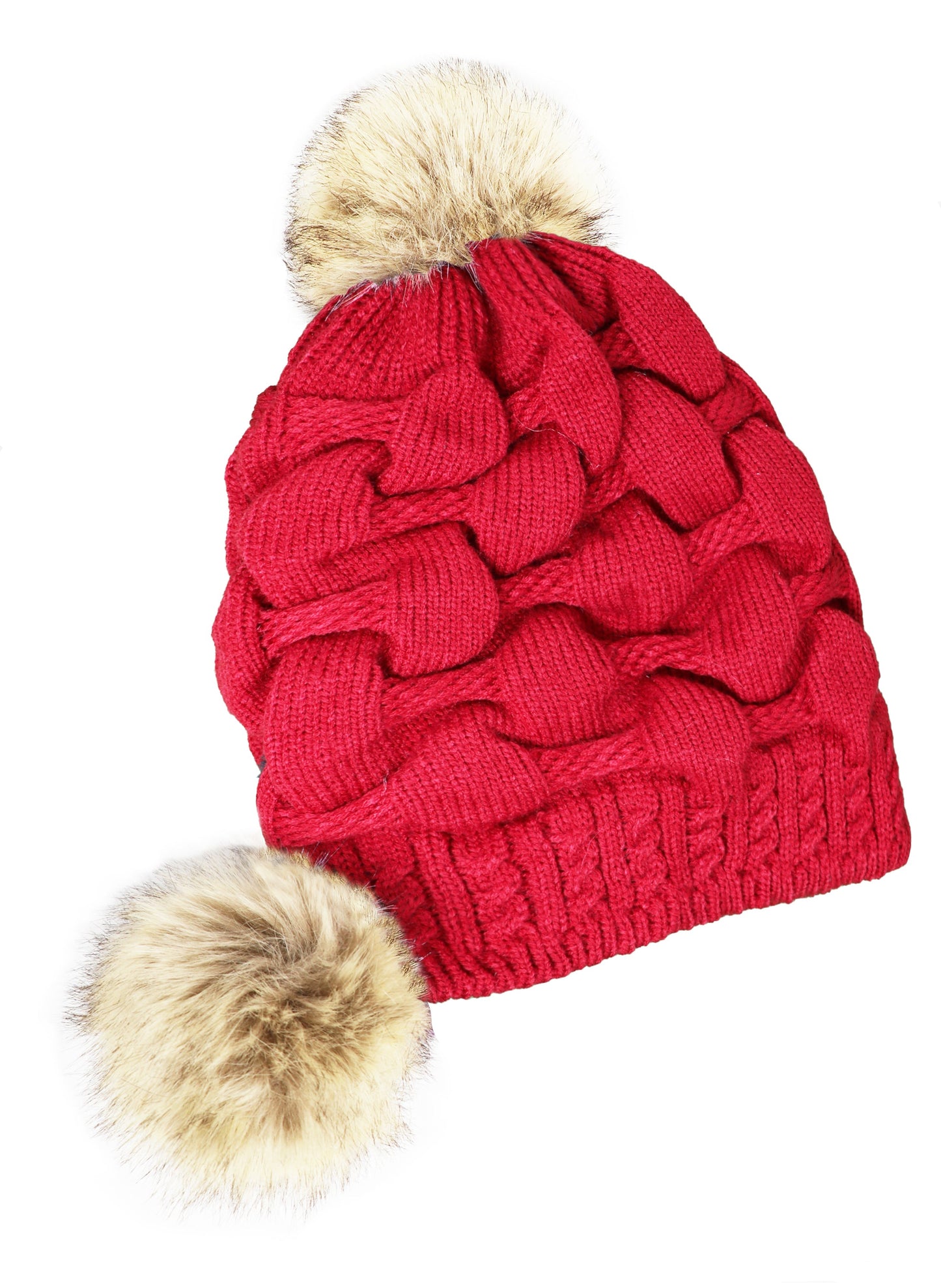 Scrunched Winter Pom Pom Knitted hat, One Size