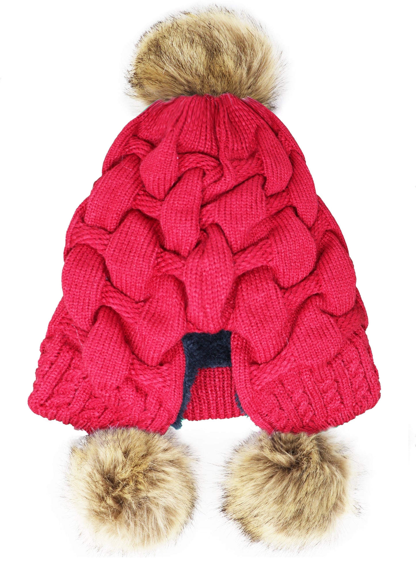 Scrunched Winter Pom Pom Knitted hat, One Size