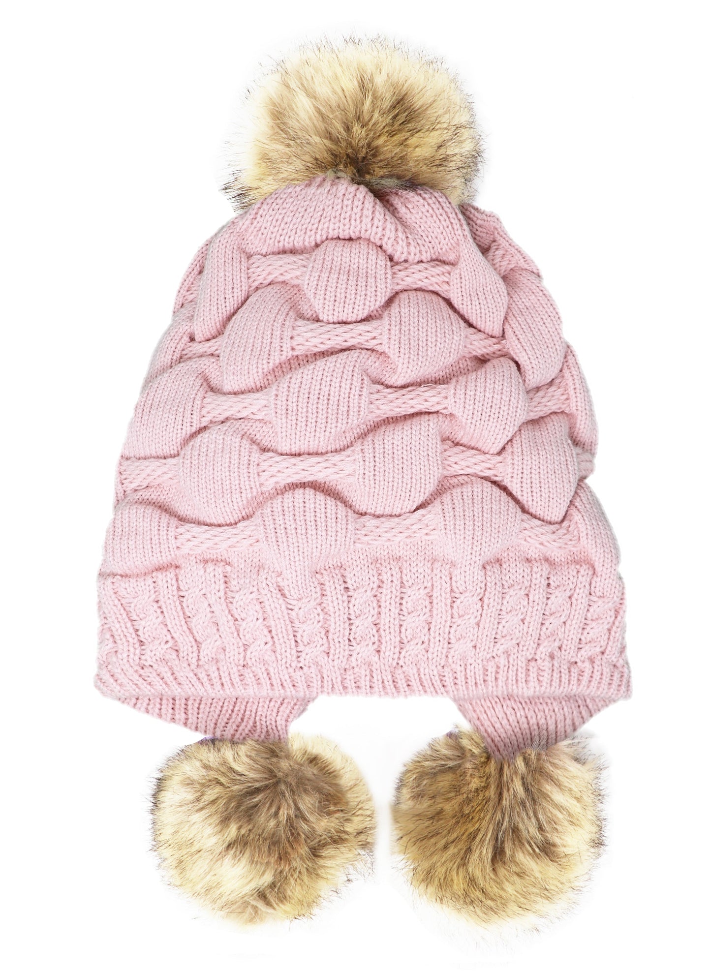 Scrunched Winter Pom Pom Knitted hat, One Size