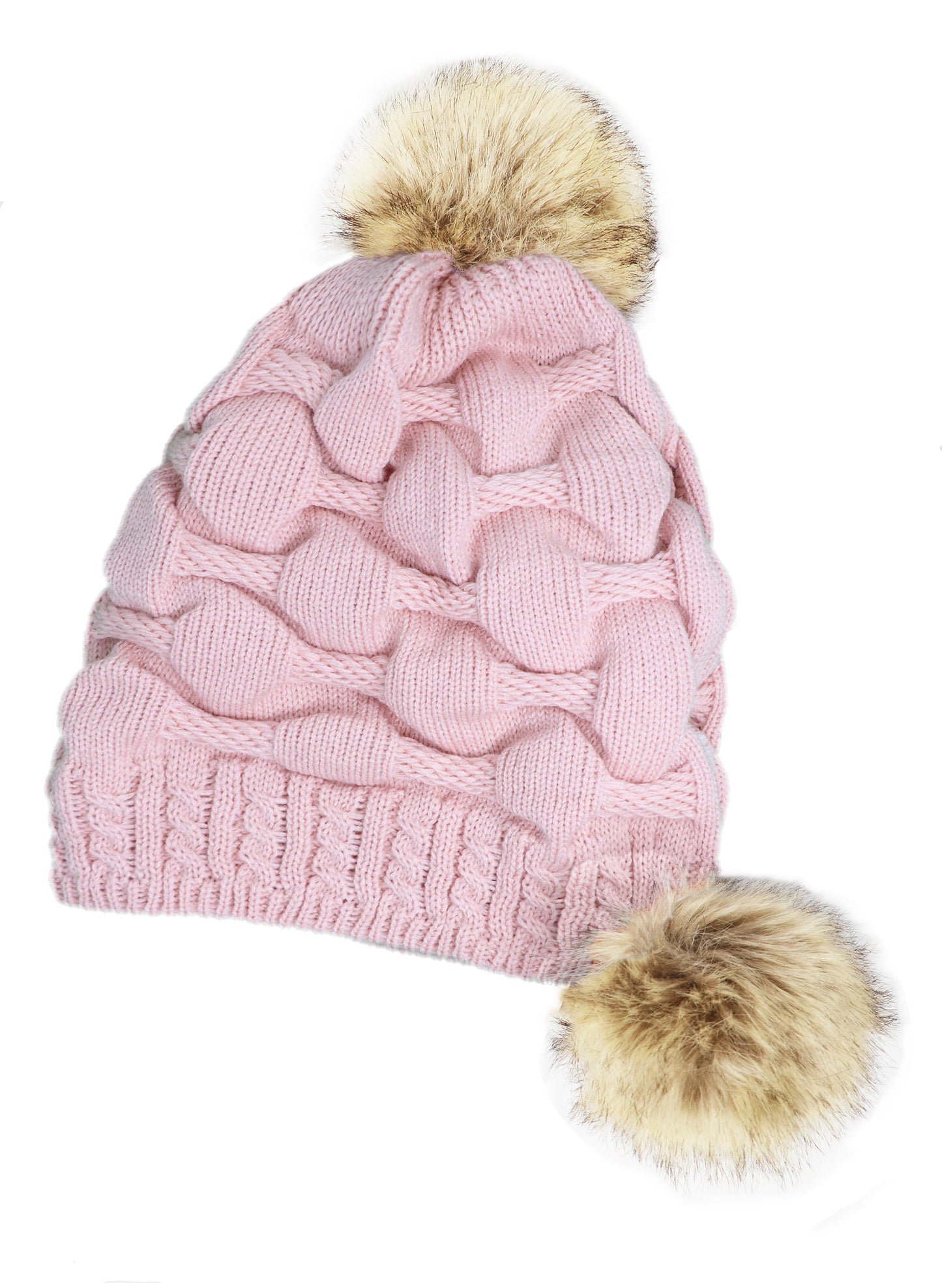 Scrunched Winter Pom Pom Knitted hat, One Size