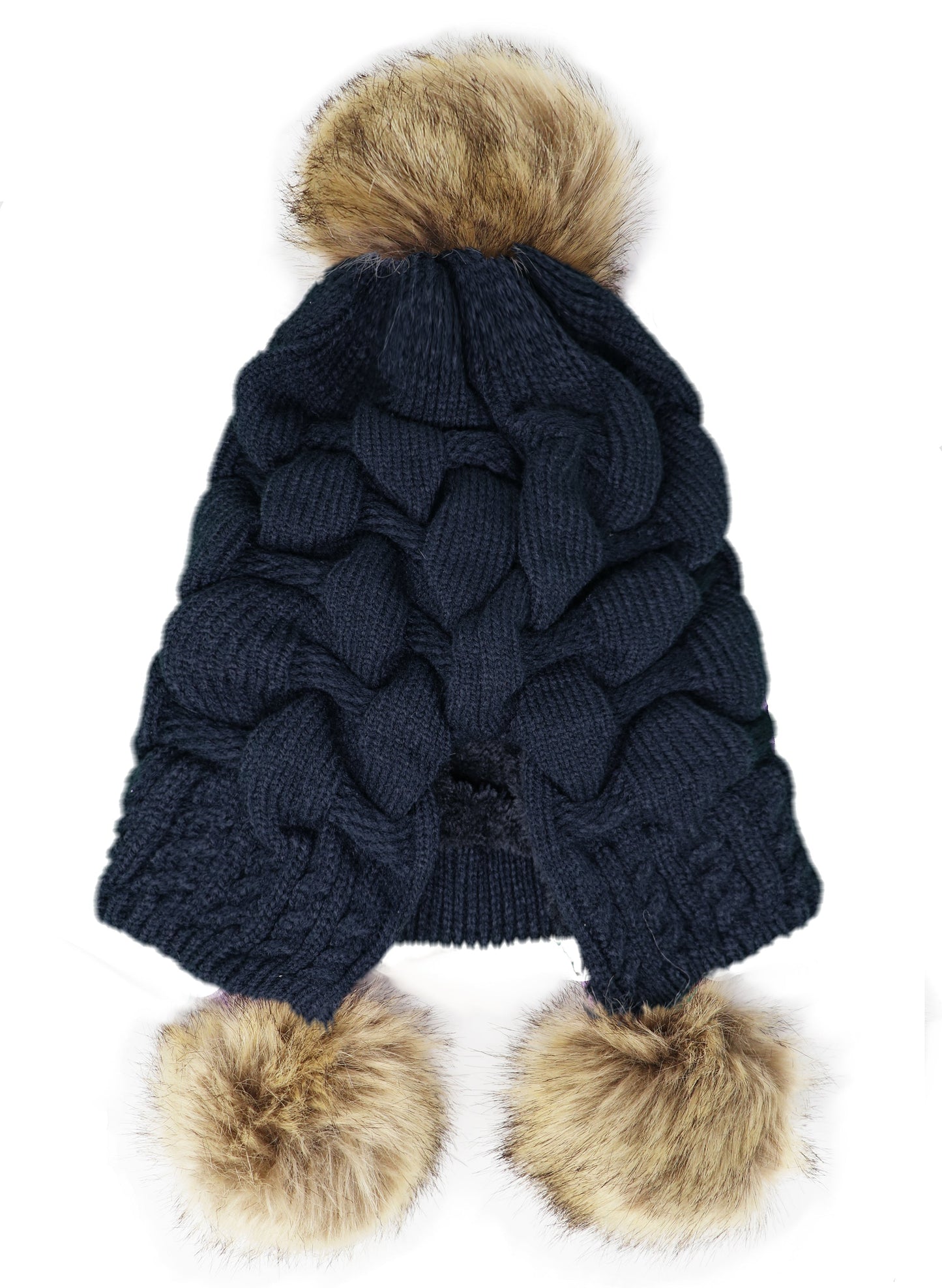 Scrunched Winter Pom Pom Knitted hat, One Size