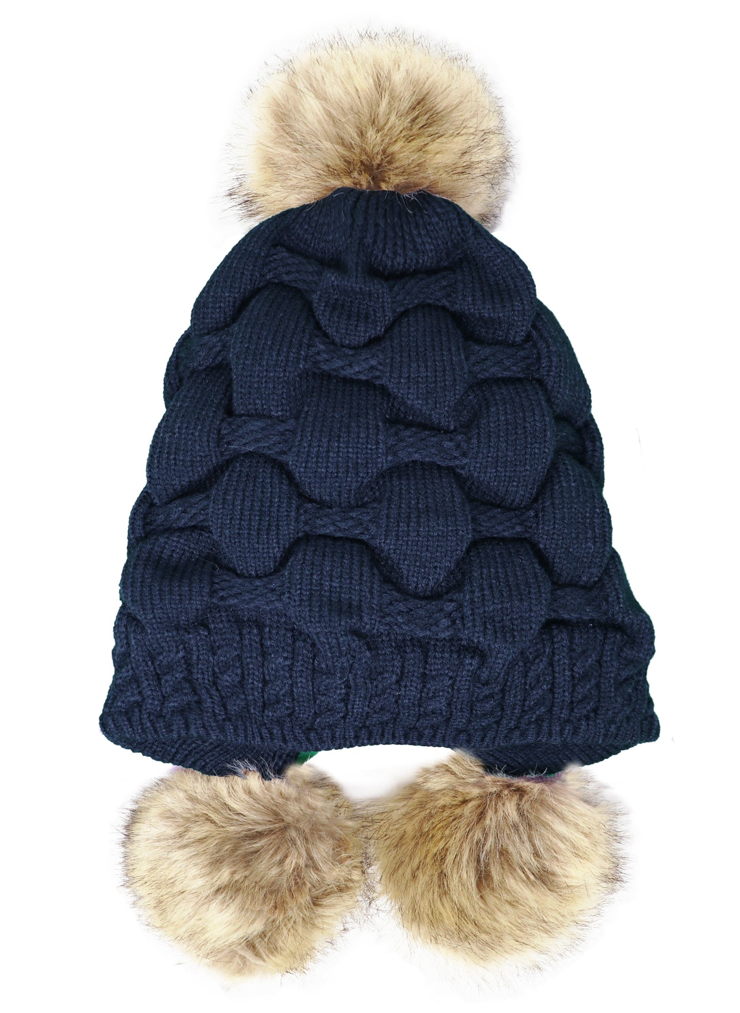 Scrunched Winter Pom Pom Knitted hat, One Size