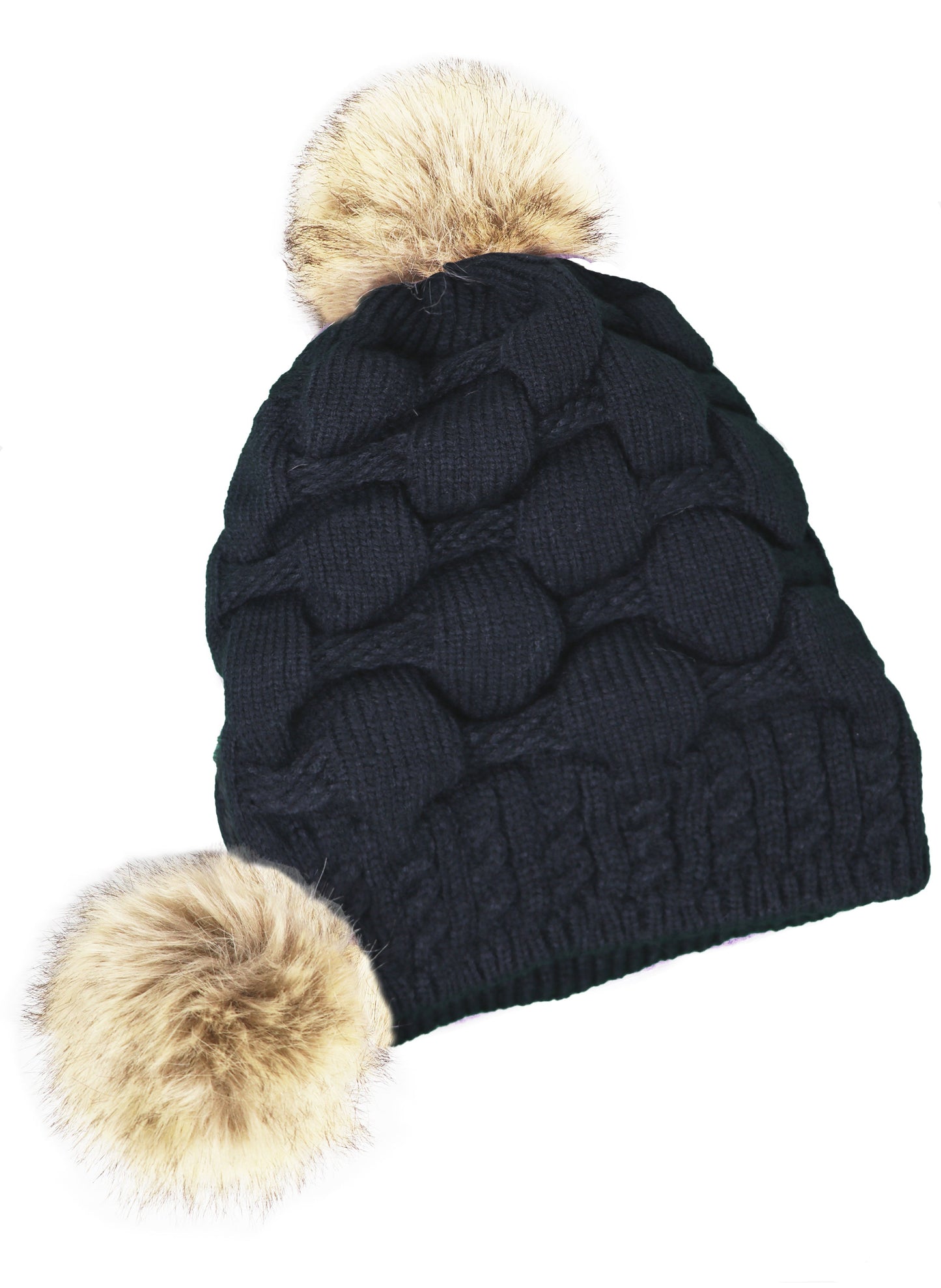 Scrunched Winter Pom Pom Knitted hat, One Size