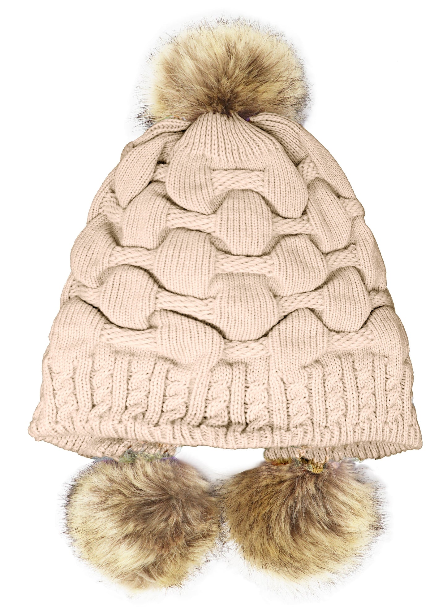 Scrunched Winter Pom Pom Knitted hat, One Size