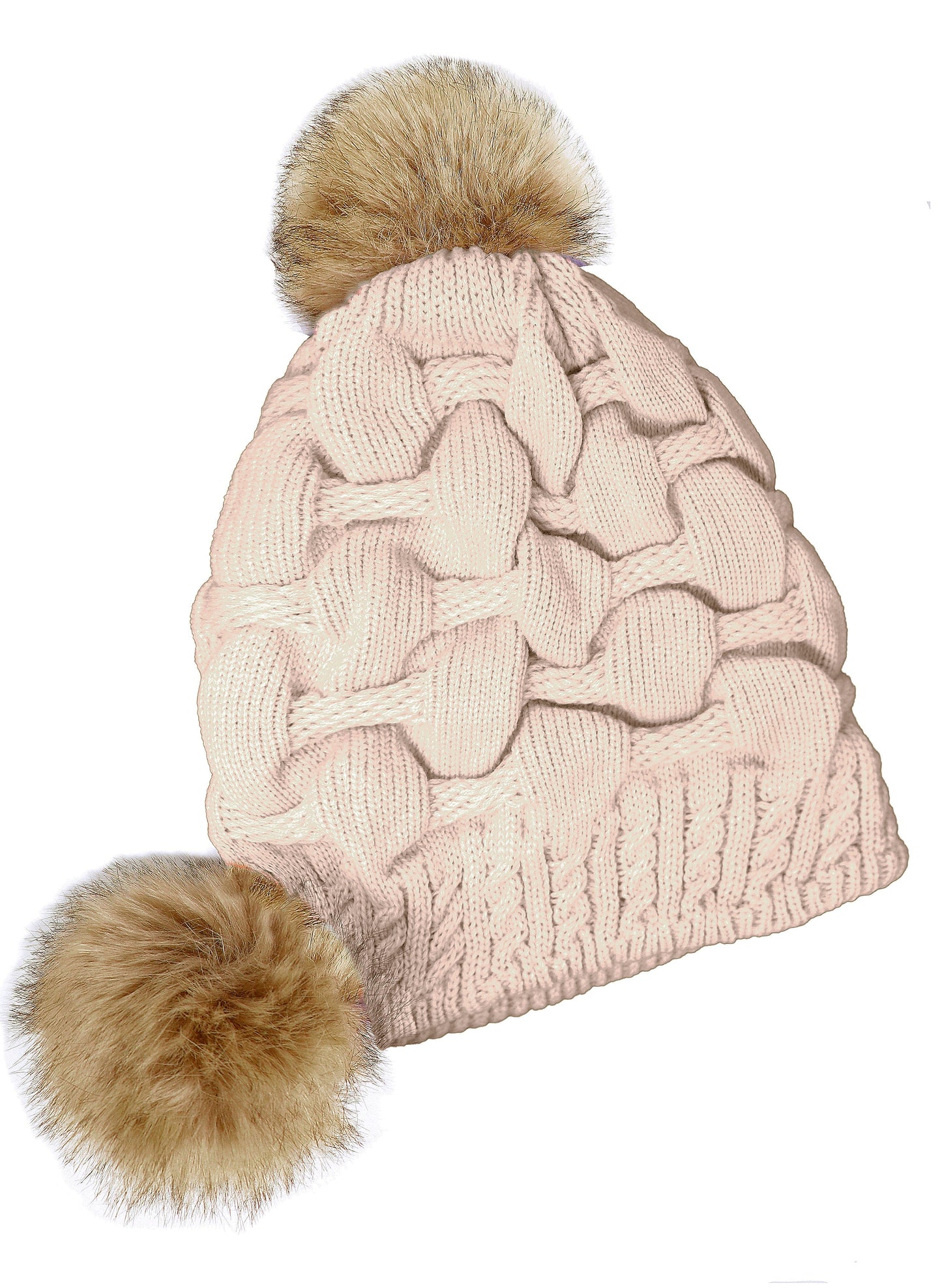 Scrunched Winter Pom Pom Knitted hat, One Size