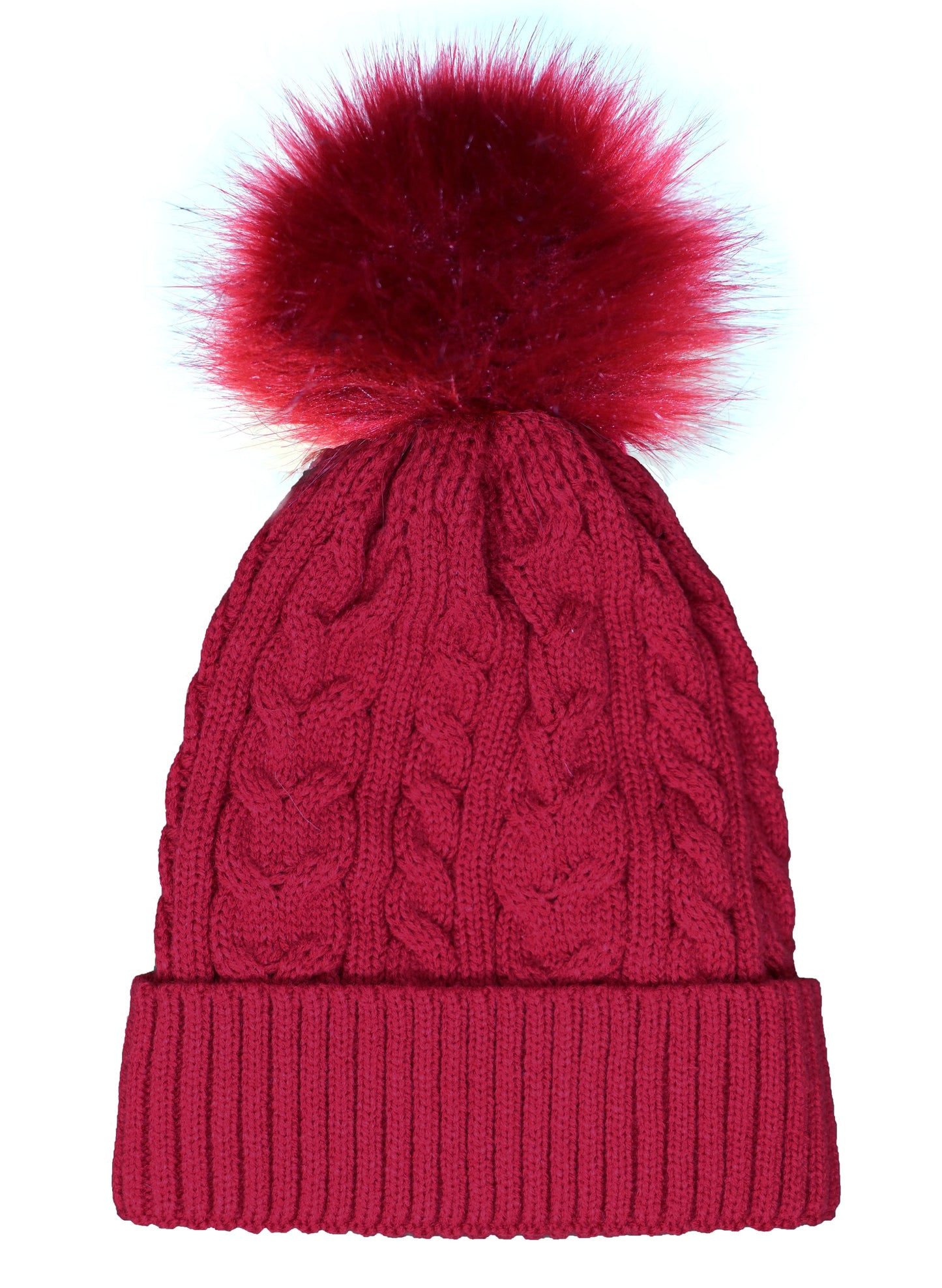 Chapeau Pom Pom tricoté par câble pour adulte avec doublure en fausse fourrure
