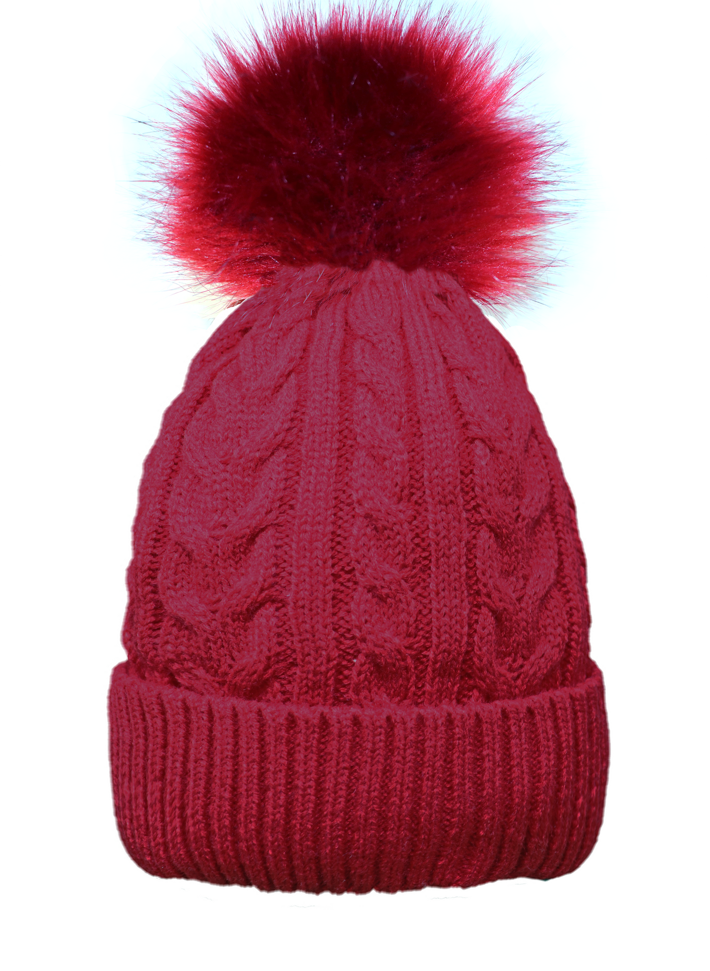 Chapeau Pom Pom tricoté par câble pour adulte avec doublure en fausse fourrure