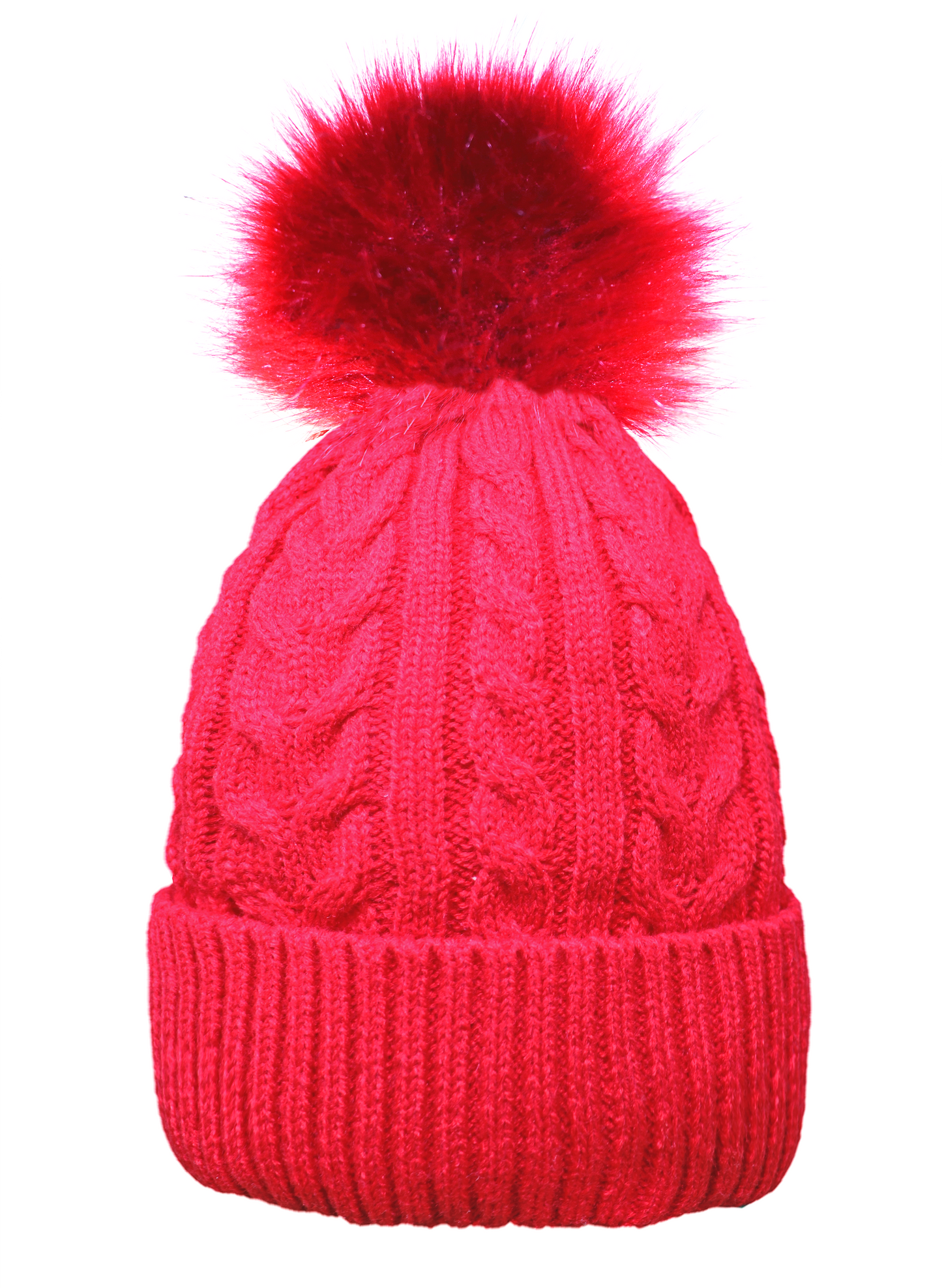 Chapeau Pom Pom tricoté par câble pour adulte avec doublure en fausse fourrure