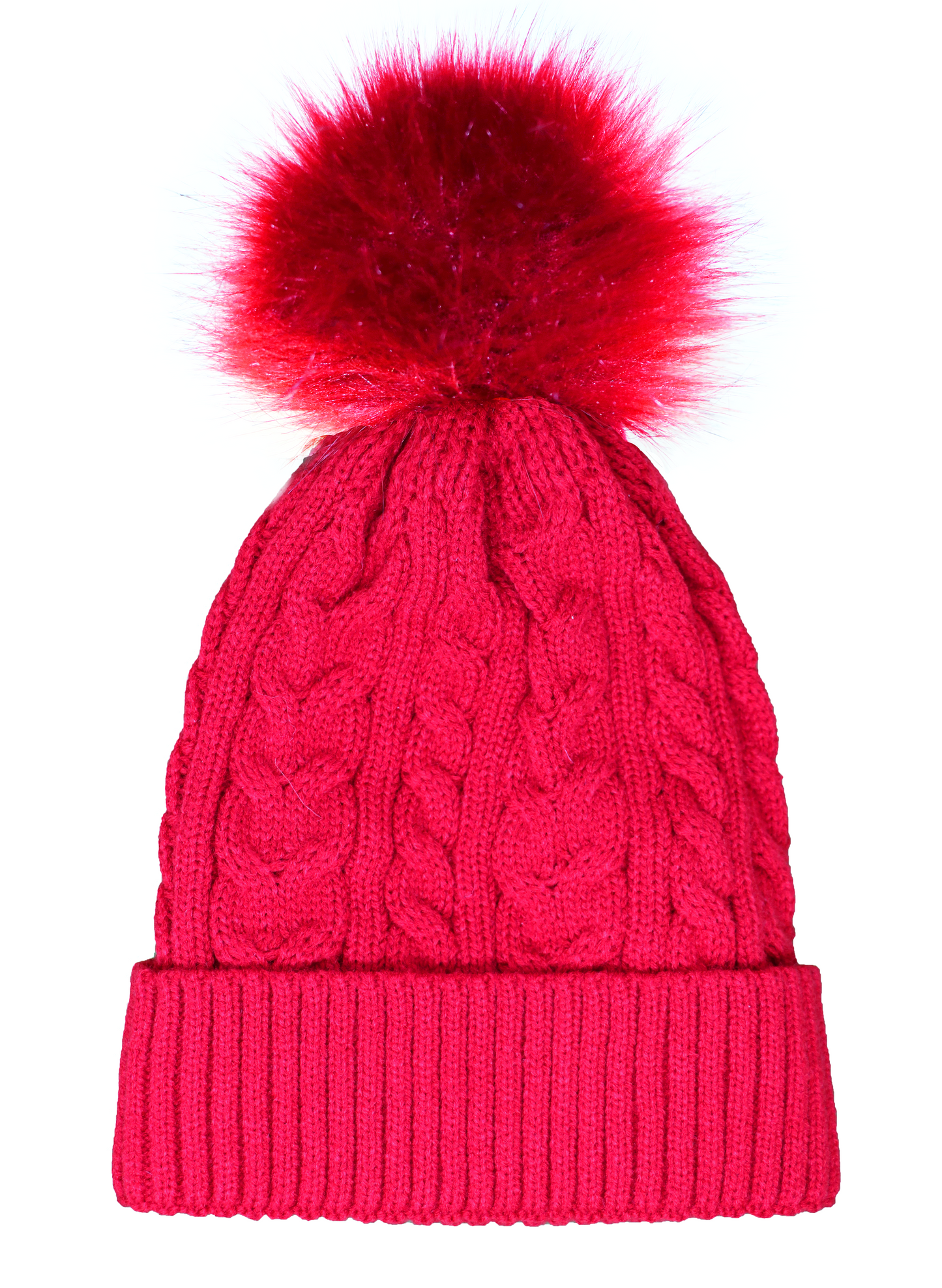 Chapeau Pom Pom tricoté par câble pour adulte avec doublure en fausse fourrure