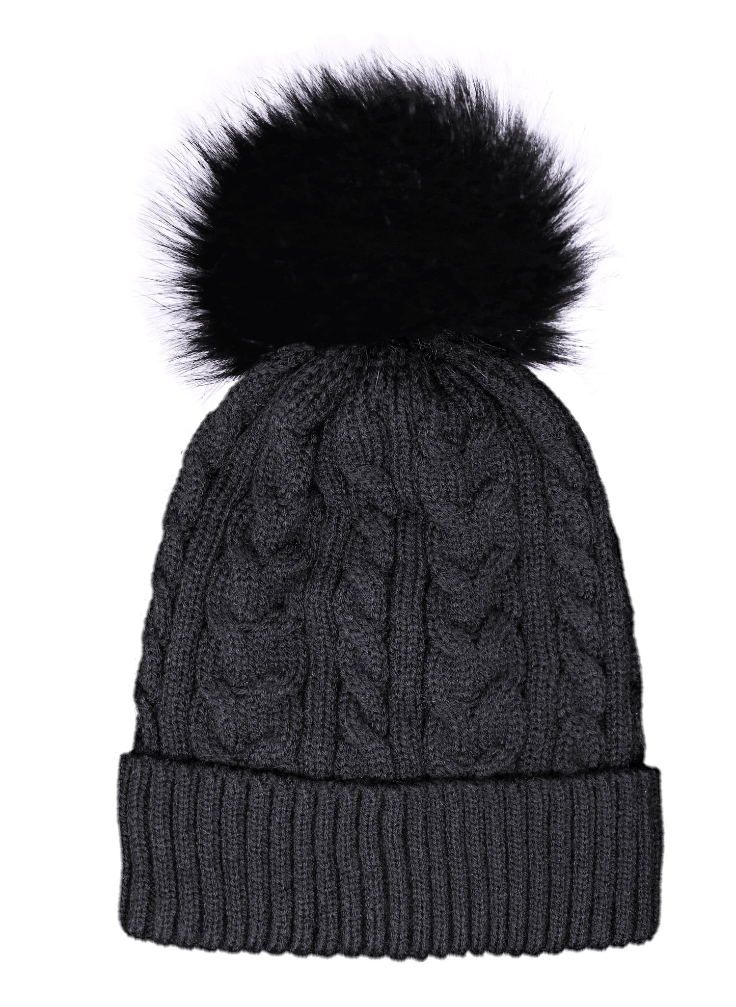 Chapeau Pom Pom tricoté par câble pour adulte avec doublure en fausse fourrure