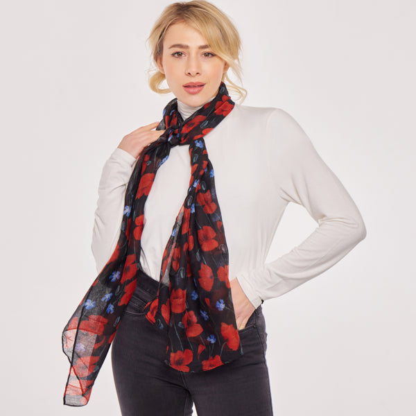 Lightweight All Seasons Floral Poppy Scarf (bestseller)