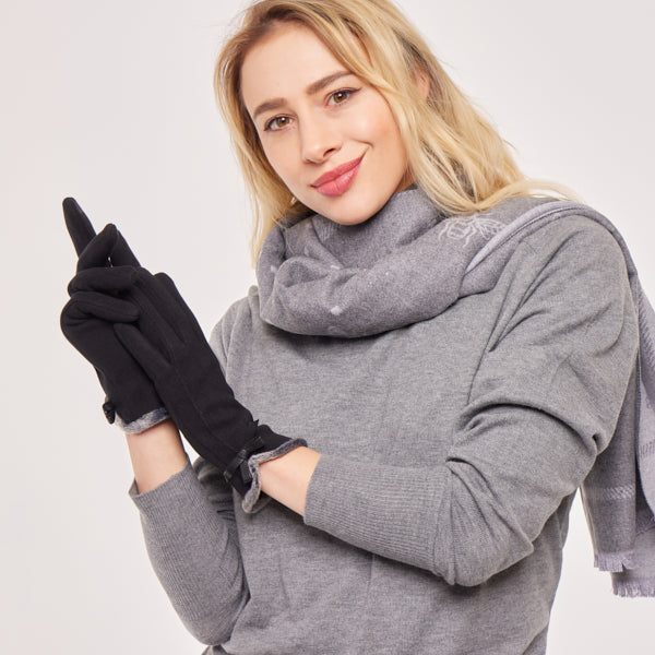 Faux-Fur Small Trim Gloves with Bowtie