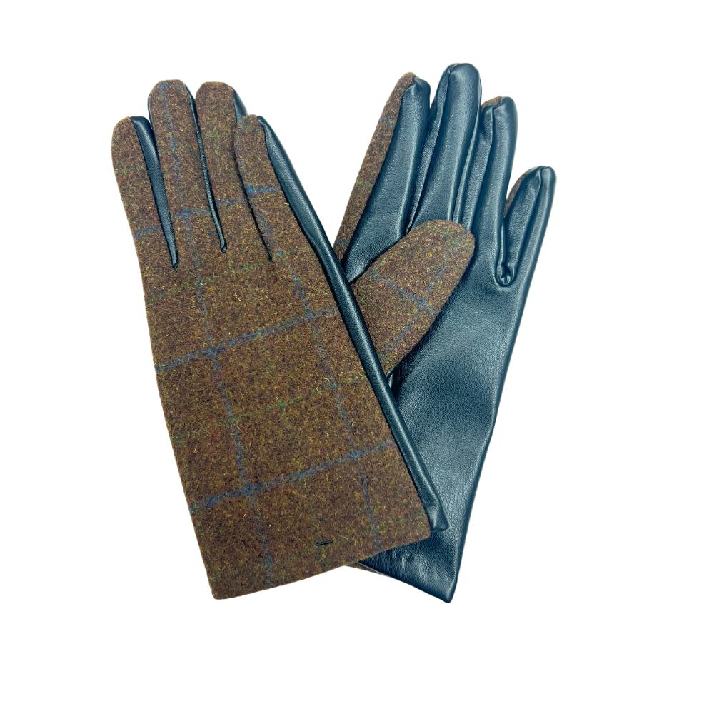 Mens Faux Leather Tartan Gloves