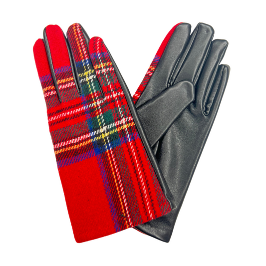 Mens Faux Leather Tartan Gloves