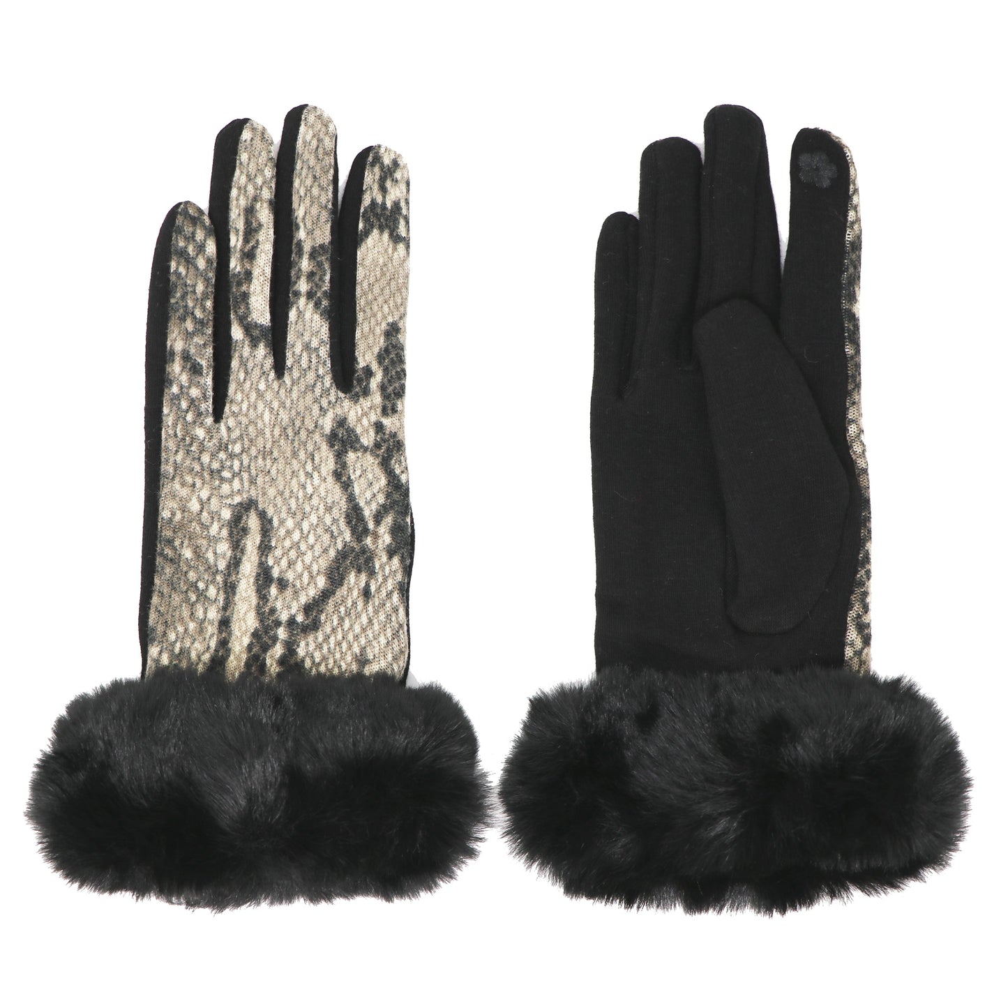 Luxury Faux-Fur Snakeskin Gloves, Touchscreen compatible, One Size