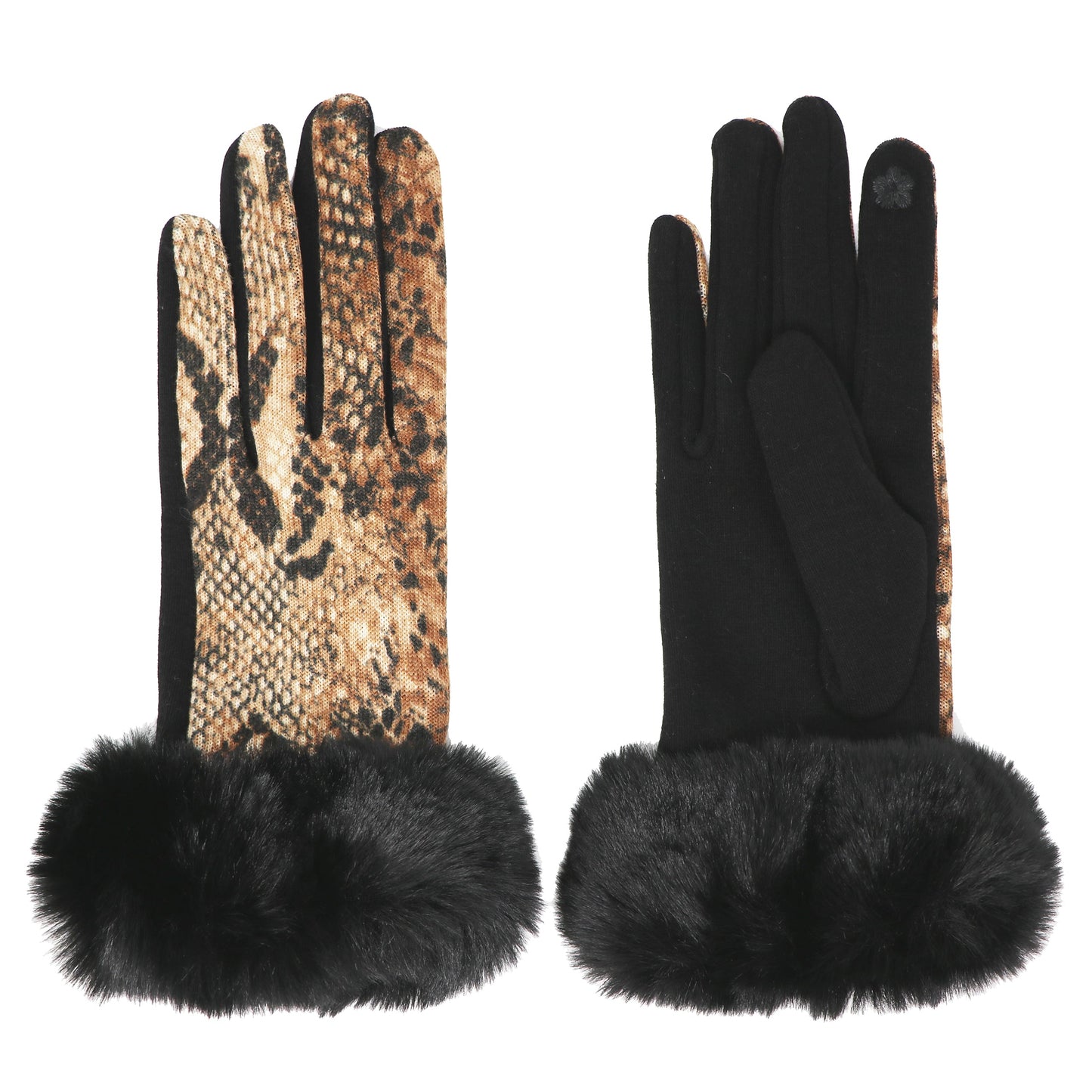 Luxury Faux-Fur Snakeskin Gloves, Touchscreen compatible, One Size