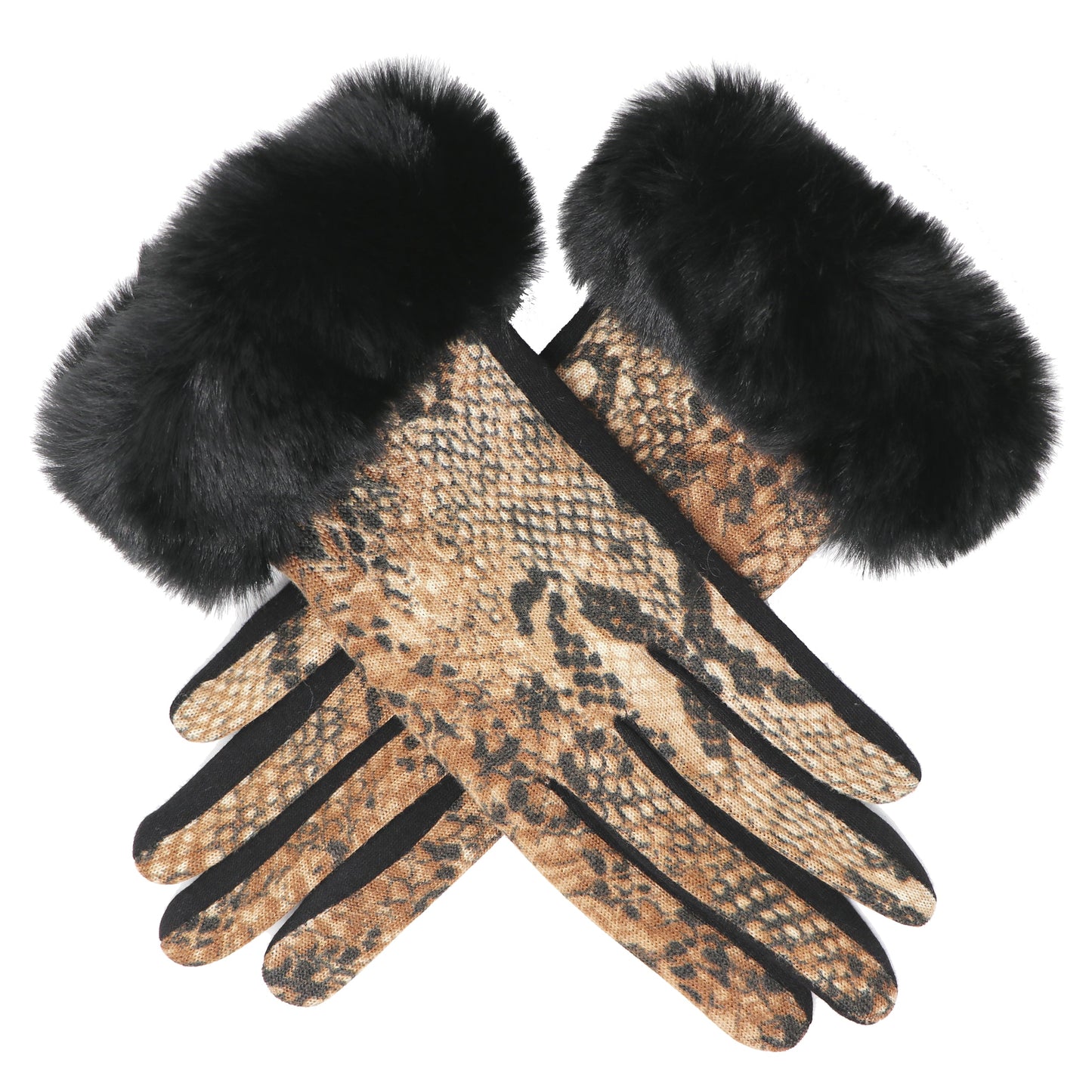 Luxury Faux-Fur Snakeskin Gloves, Touchscreen compatible, One Size