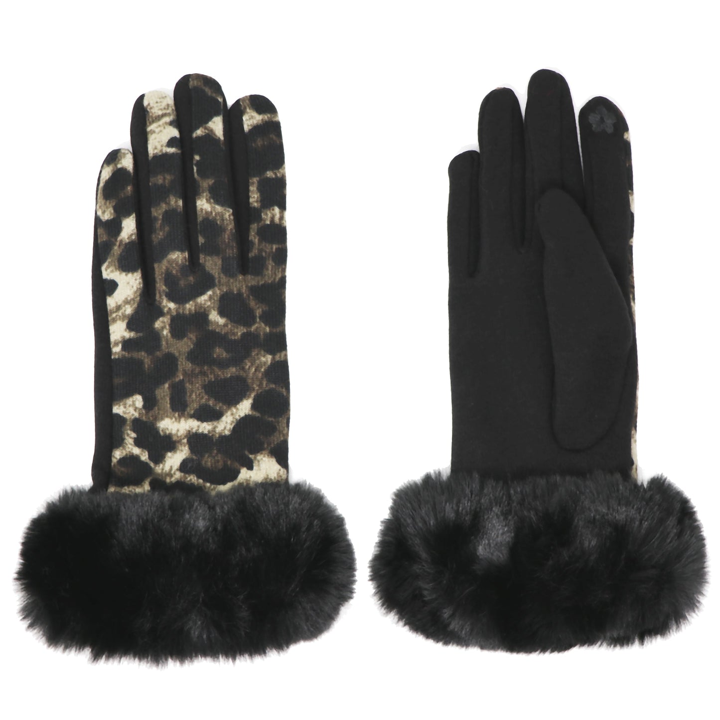 Luxury Faux-Fur Panther Gloves, Touchscreen compatible, One Size