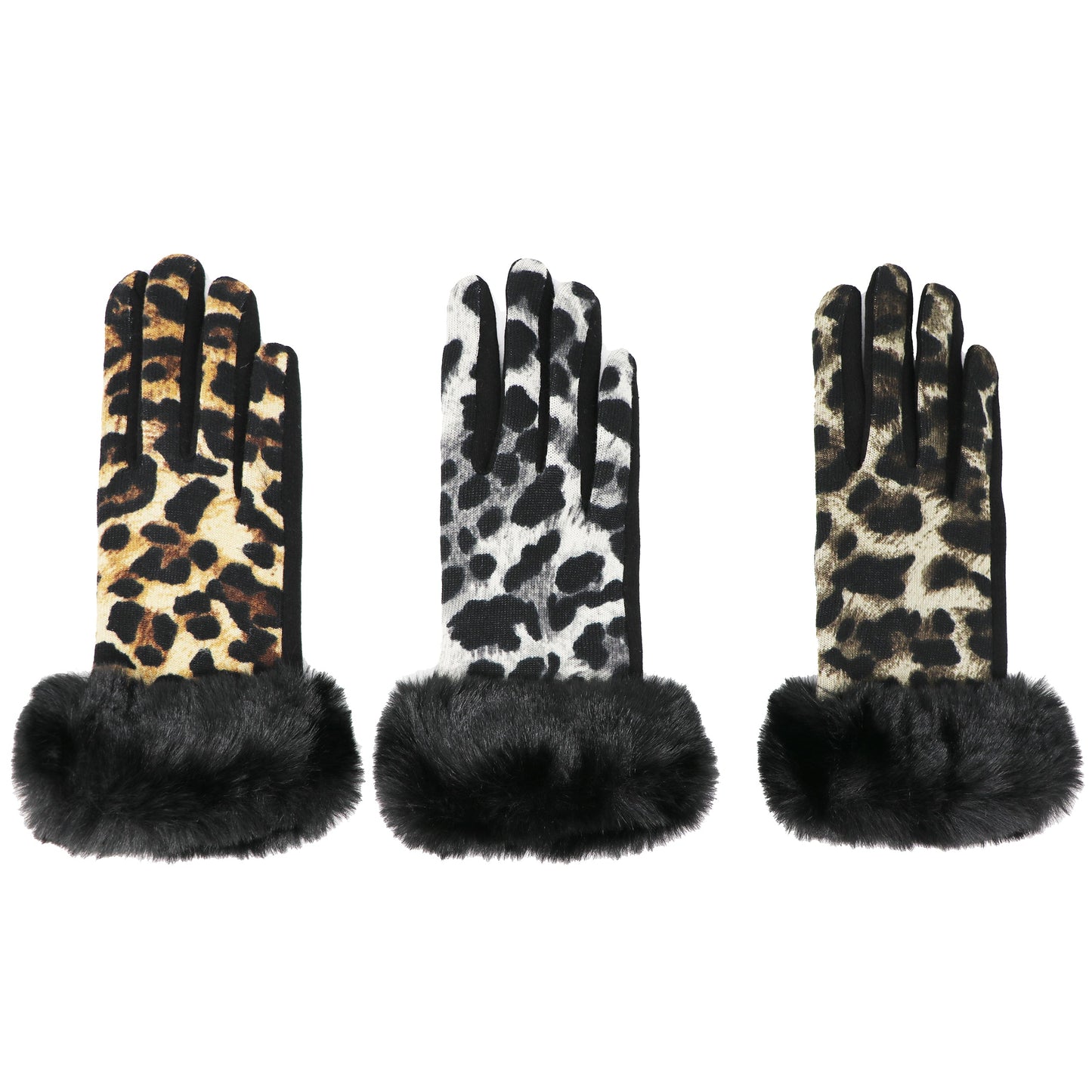 Luxury Faux-Fur Panther Gloves, Touchscreen compatible, One Size