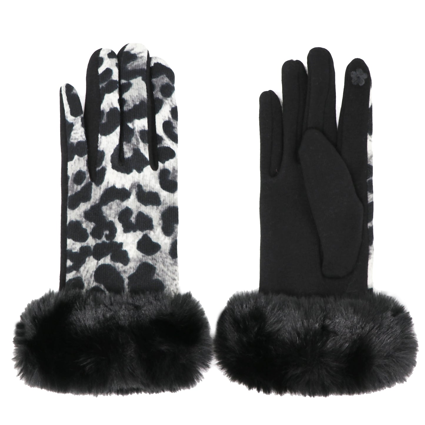 Luxury Faux-Fur Panther Gloves, Touchscreen compatible, One Size