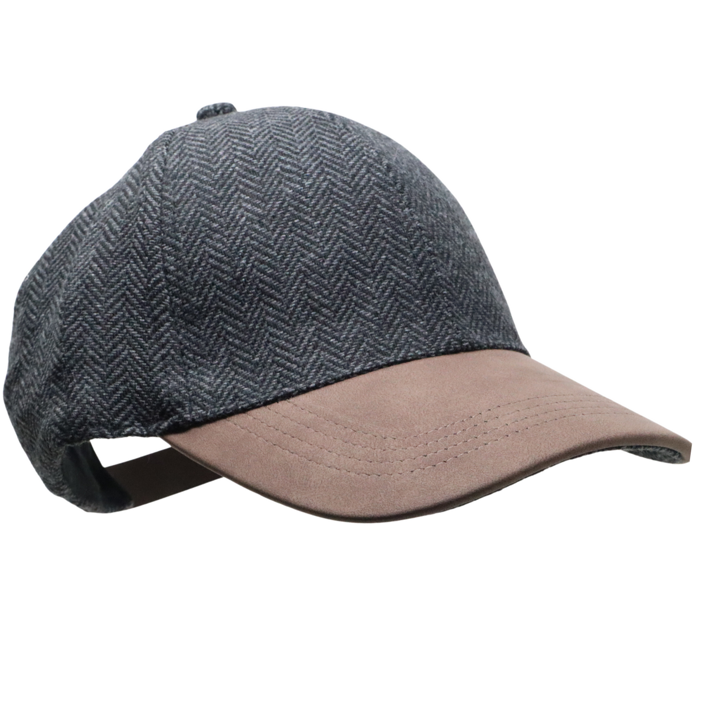 Herringbone Baseball Cap with Suede Peak