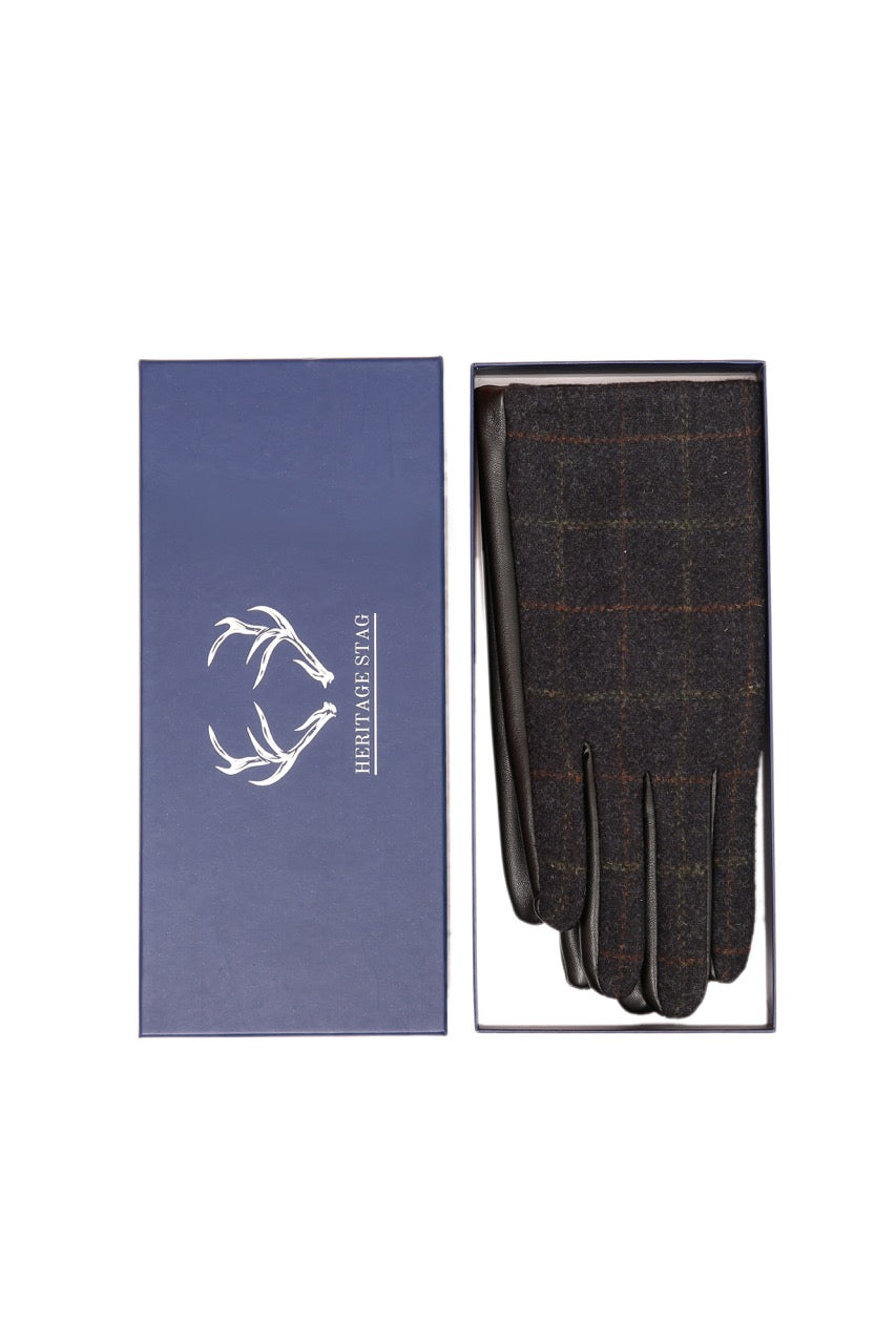 Mens Faux Leather Tartan Gloves