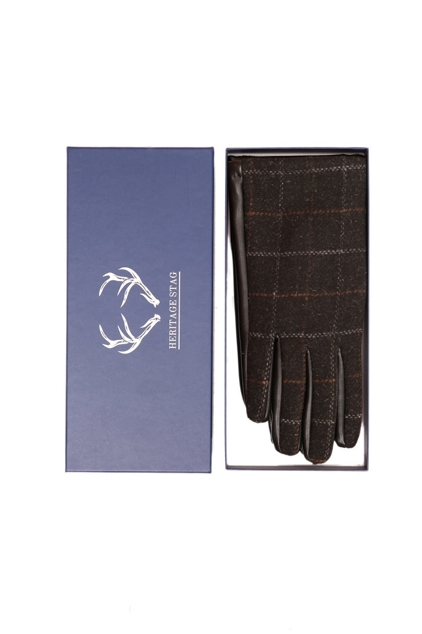 Mens Faux Leather Tartan Gloves