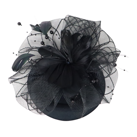 Fascinator Beaded Net Bow Cup Black