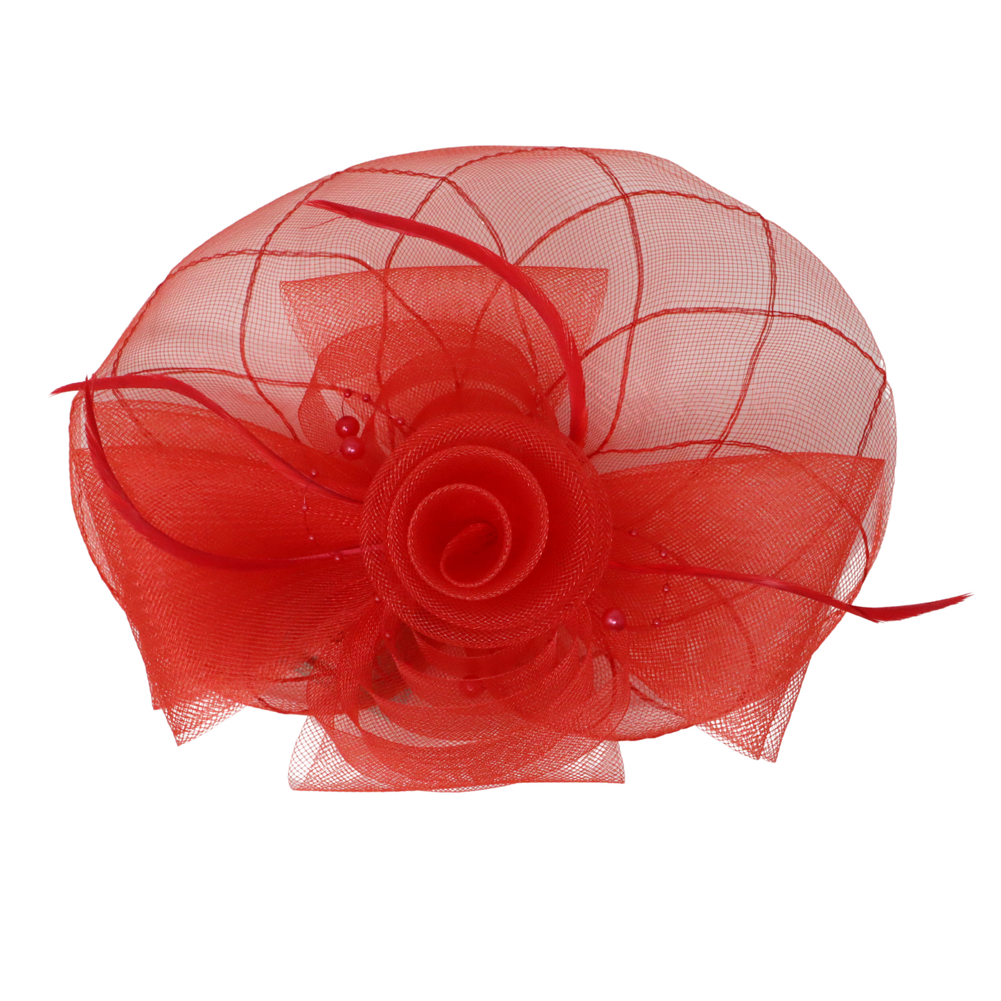 Fascinator Beaded Flower Net Red