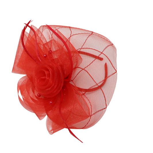 Fascinator Beaded Flower Net Red