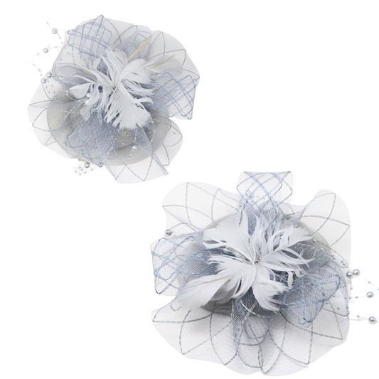 Fascinator Cup Plume Perlée Gris