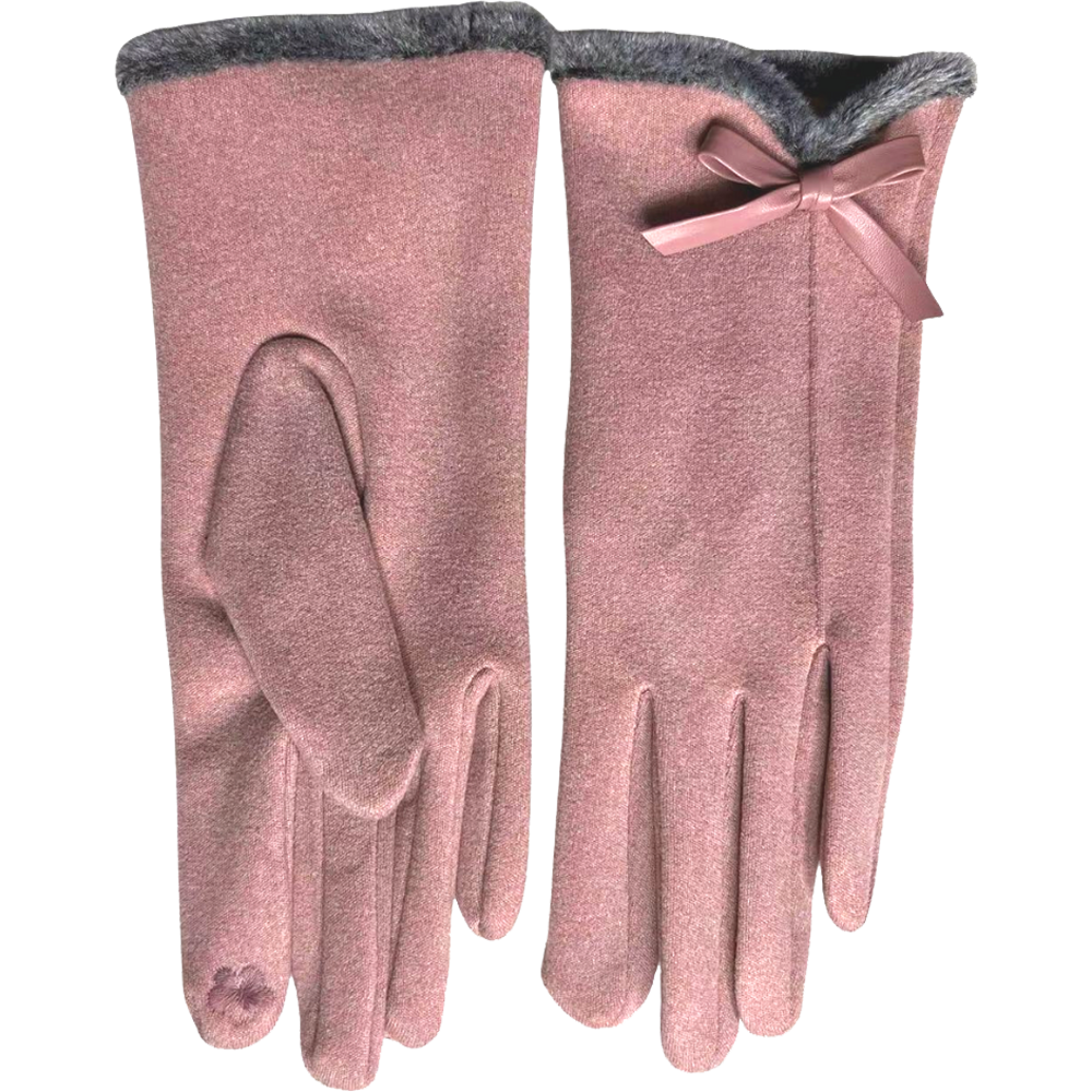 Gants à petites bordures en fausse fourrure avec nœud papillon