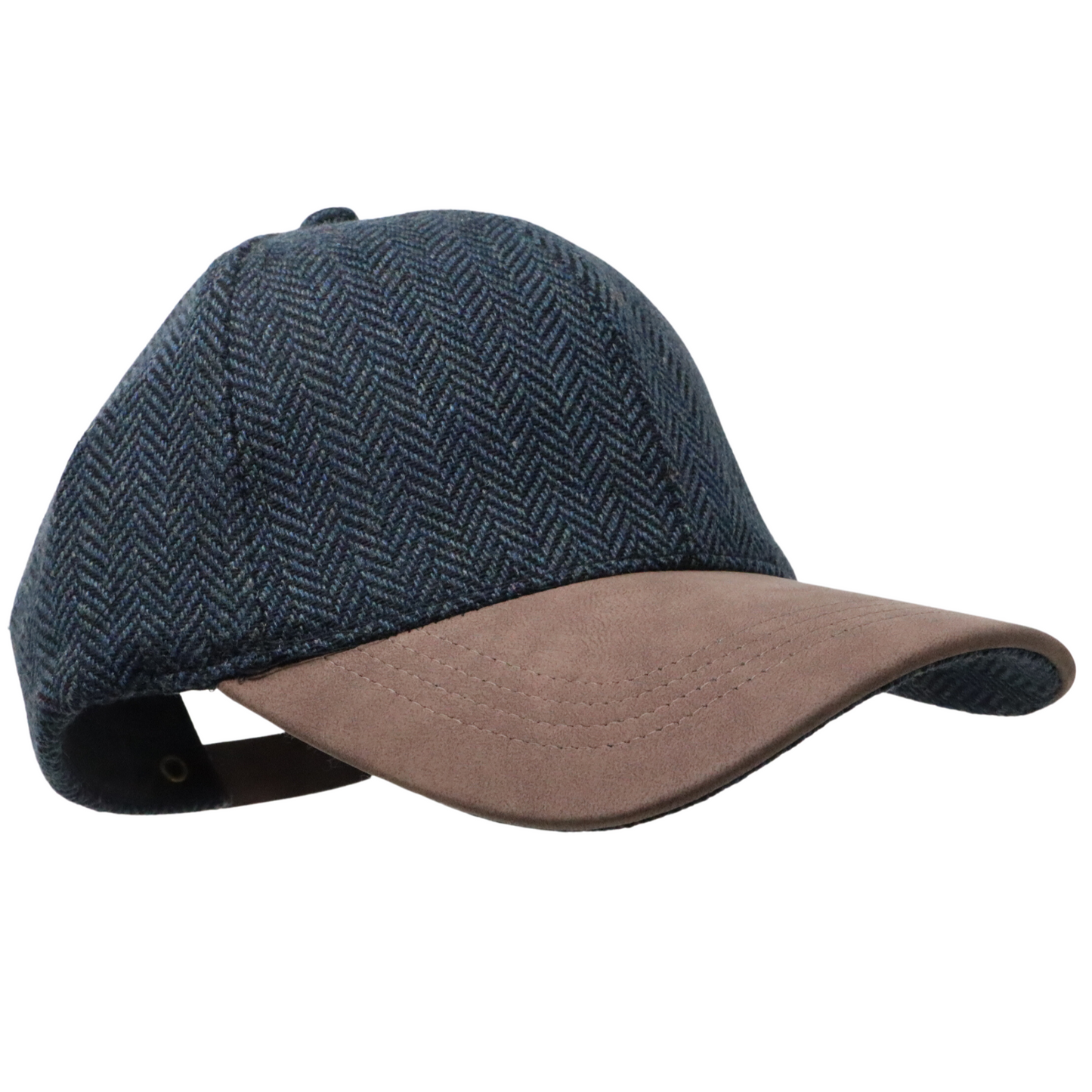 Herringbone Baseball Cap with Suede Peak